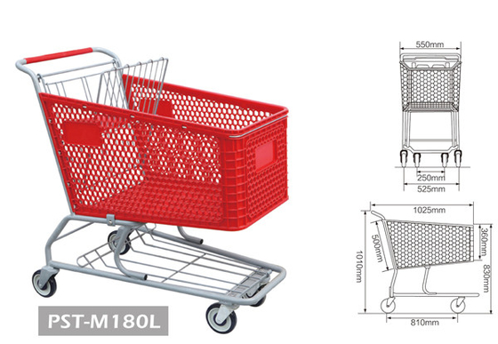 중국 4 식료품점을 위한 바퀴 180L 쇼핑 카트를 가진 PST-M180L 빨간색 슈퍼마켓 쇼핑 트롤리 협력 업체